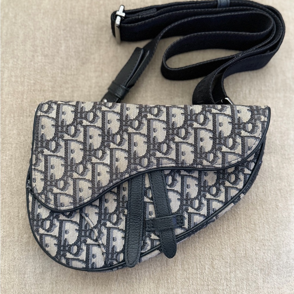 **SOLD** Dior Navy and Beige Saddle Crossbody Bag